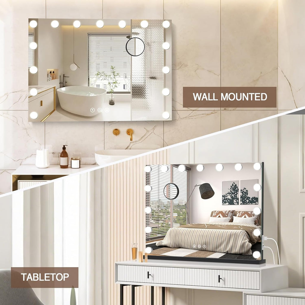 Black Vanity Makeup Mirror with Lights - Hollywood Vanity