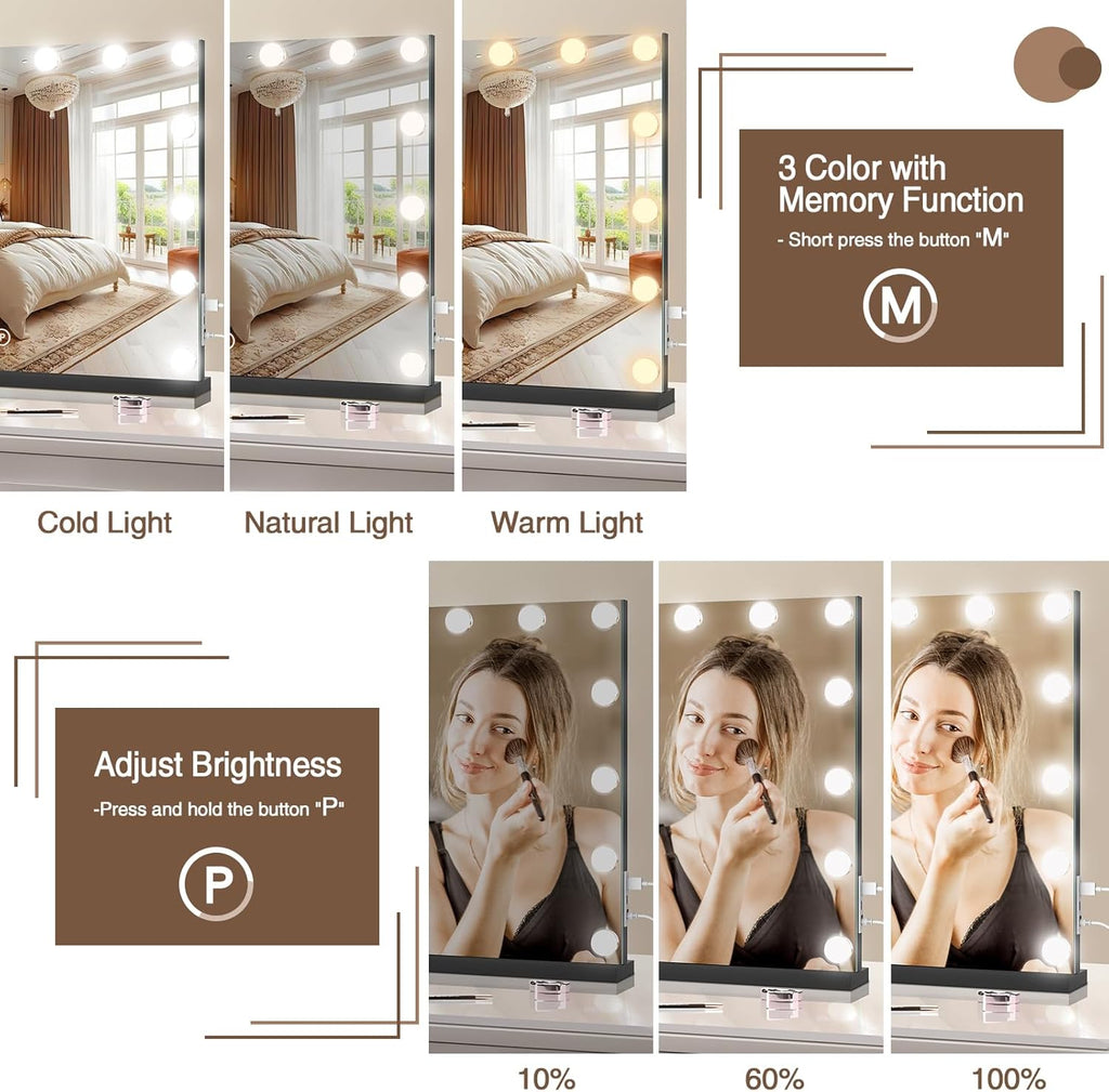 Black Vanity Makeup Mirror with Lights - Hollywood Vanity