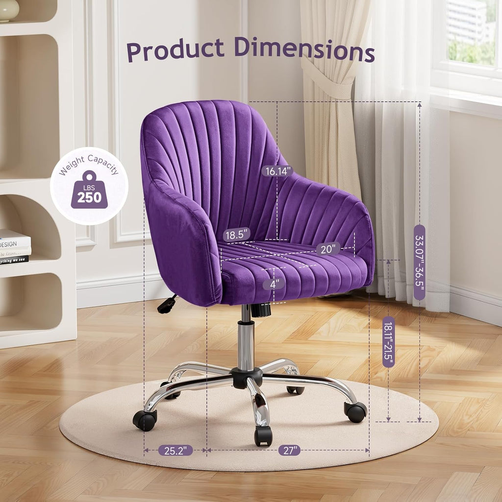 Purple Velvet Modern Swivel Vanity Chair