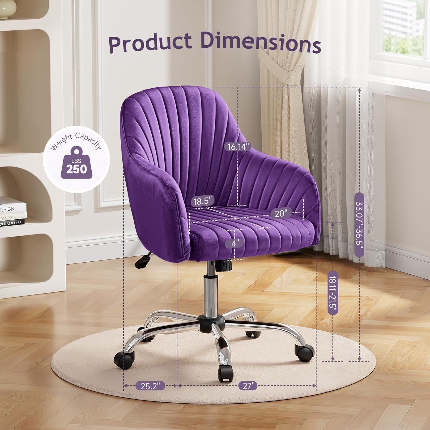 Purple Velvet Modern Swivel Vanity Chair