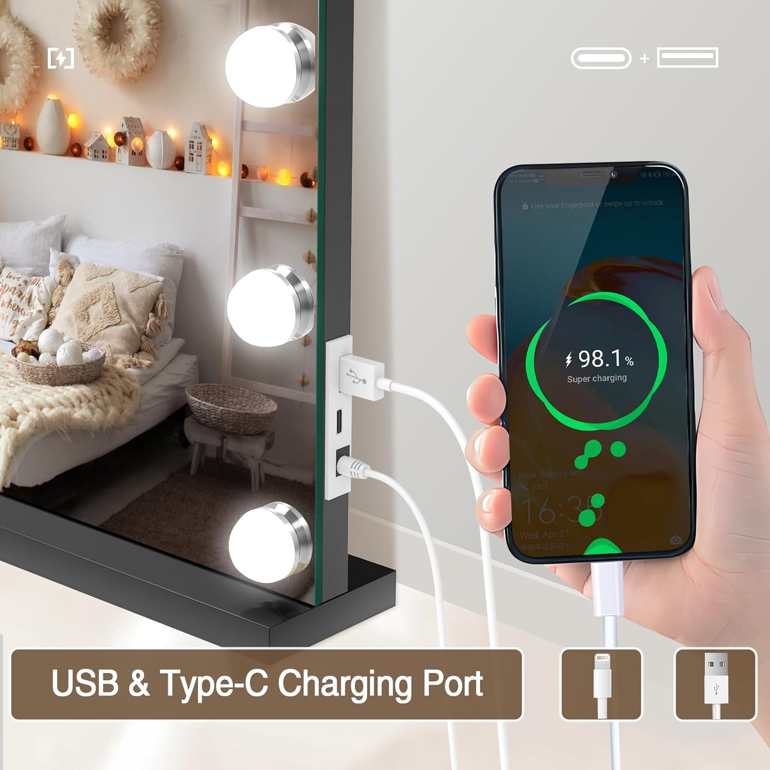 Black Vanity Makeup Mirror with Lights