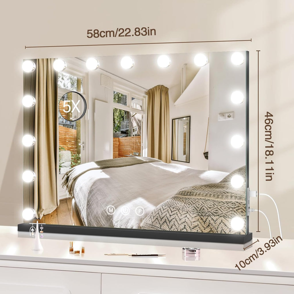 Black Vanity Makeup Mirror with Lights - Hollywood Vanity