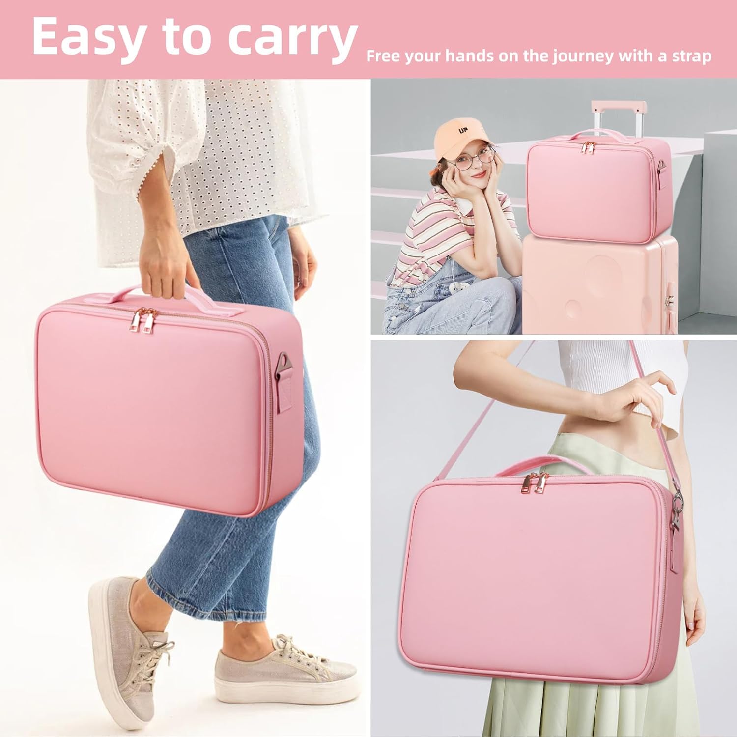 Pink Large Makeup Bag with Mirror