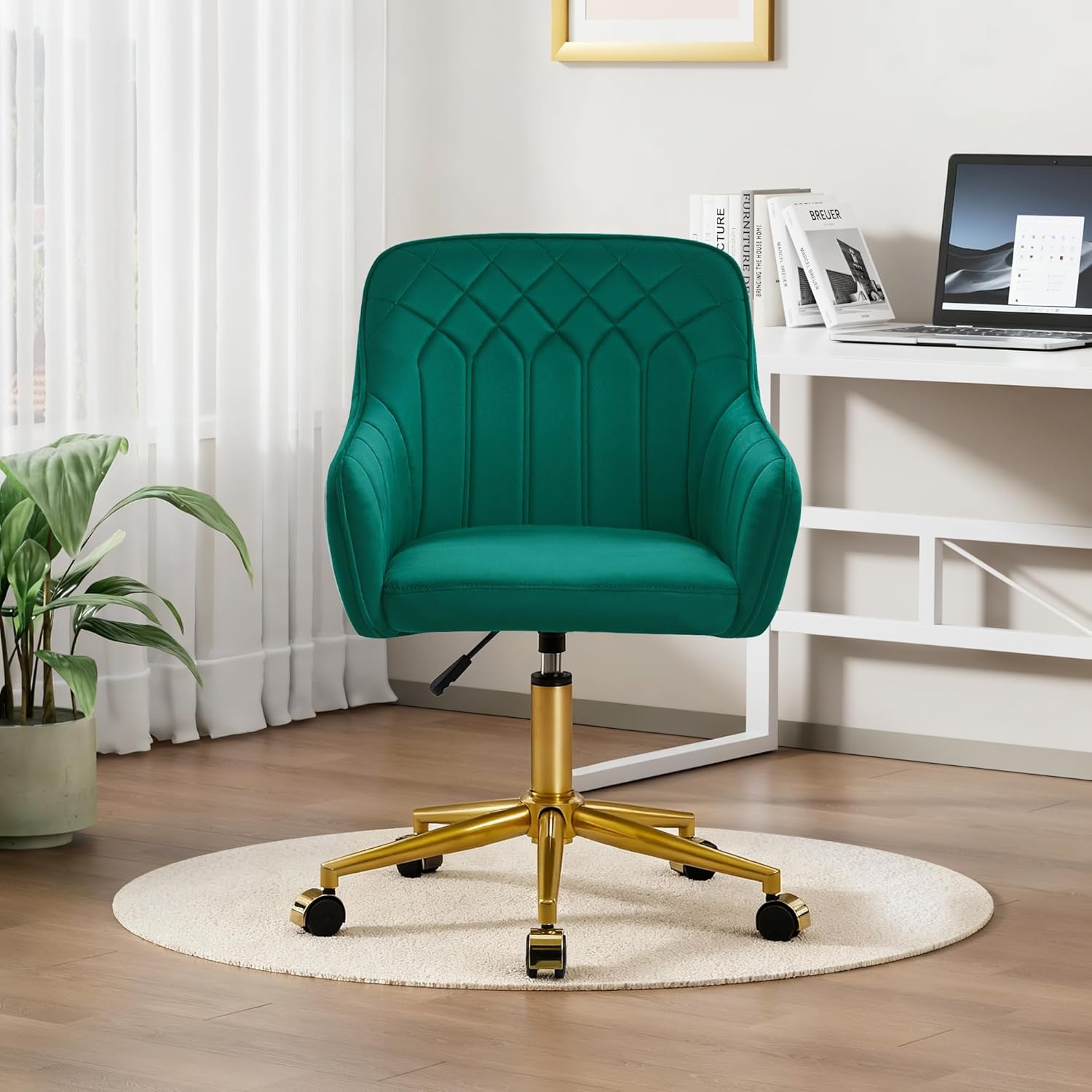Green Velvet Modern Swivel Vanity Chair - Hollywood Vanity