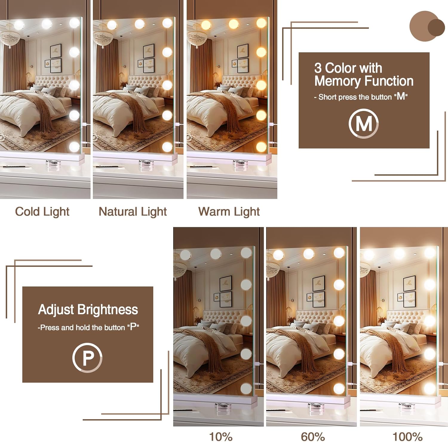 White Vanity Makeup Mirror with Lights