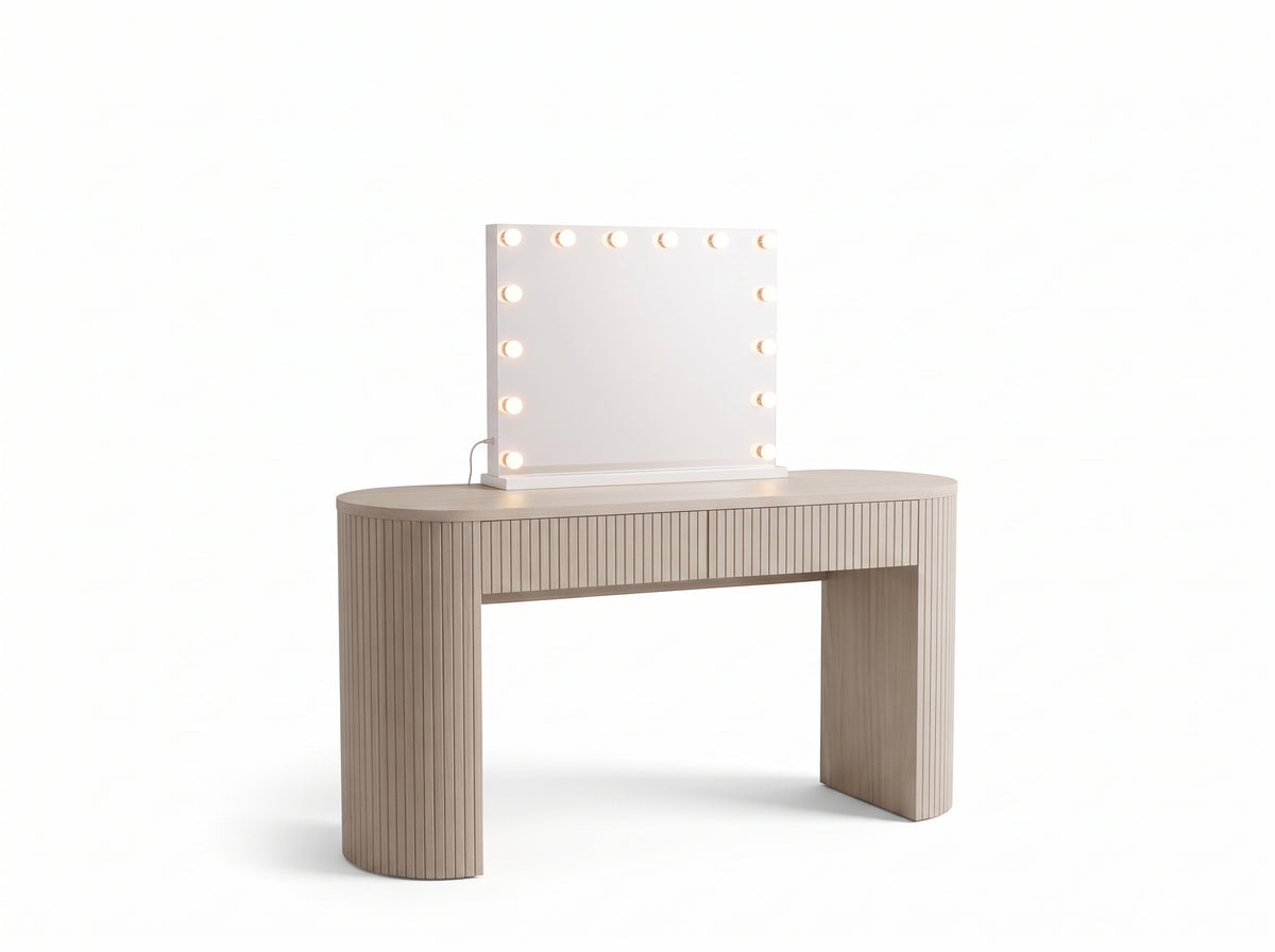 The Basma Fluted Hollywood Makeup Vanity Station - White