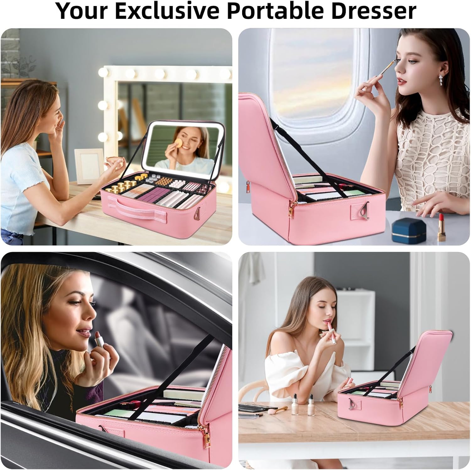 Pink Large Makeup Bag with Mirror