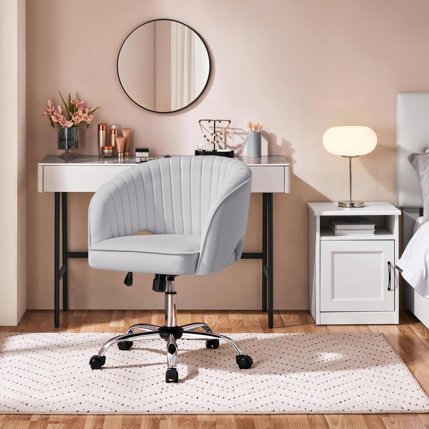 Light Gray Velvet Modern Swivel Vanity Chair - Hollywood Vanity