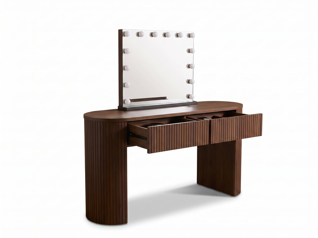 The Nadine Fluted Hollywood Makeup Vanity Station - Brown