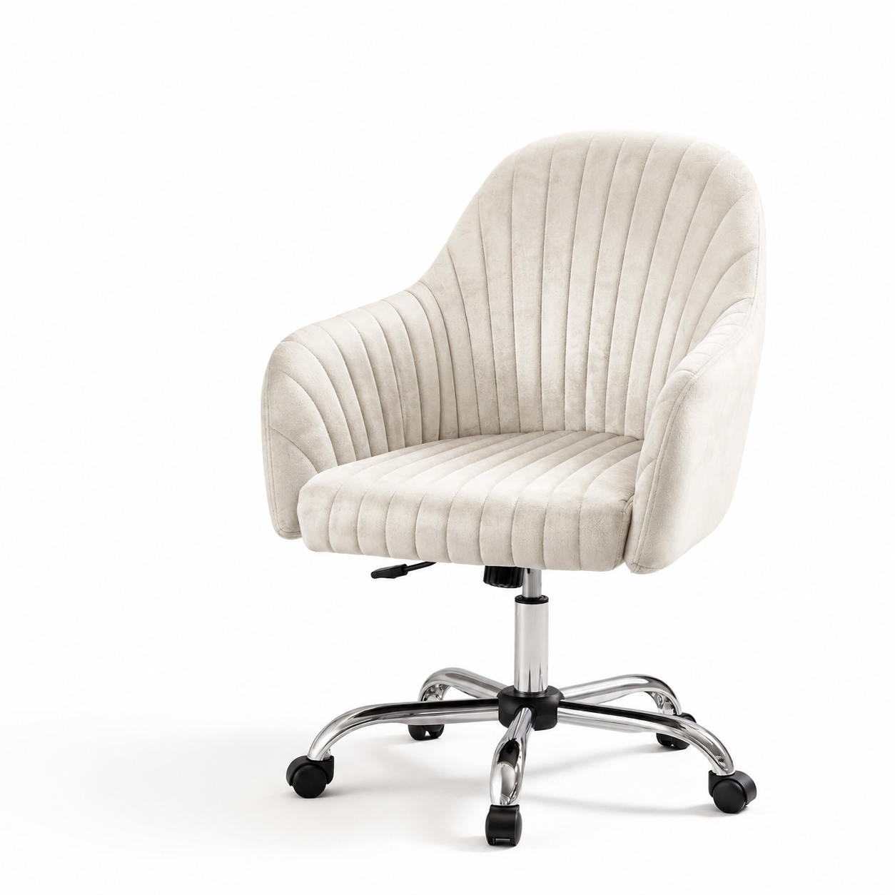 Beige Velvet Modern Swivel Vanity Chair