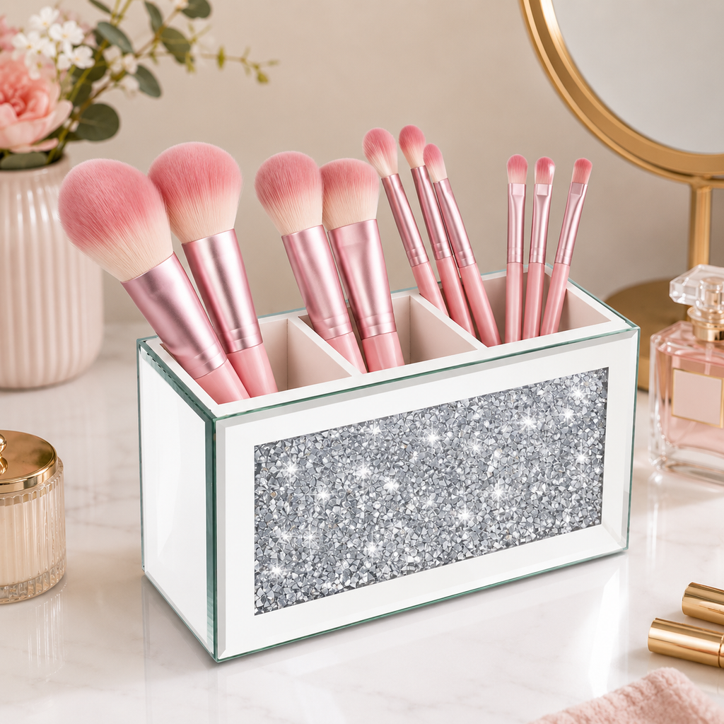 Mirrored Crystal Makeup Brush Holder