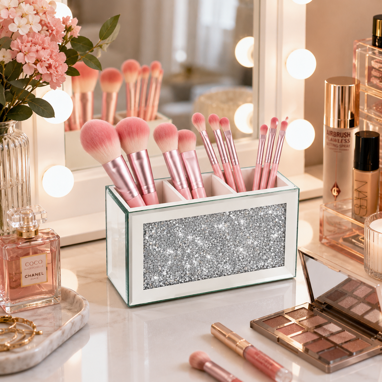 Mirrored Crystal Makeup Brush Holder