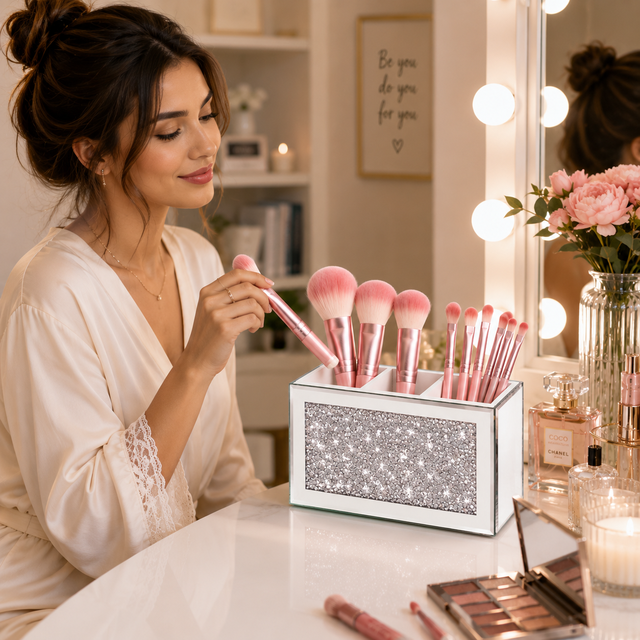 Mirrored Crystal Makeup Brush Holder