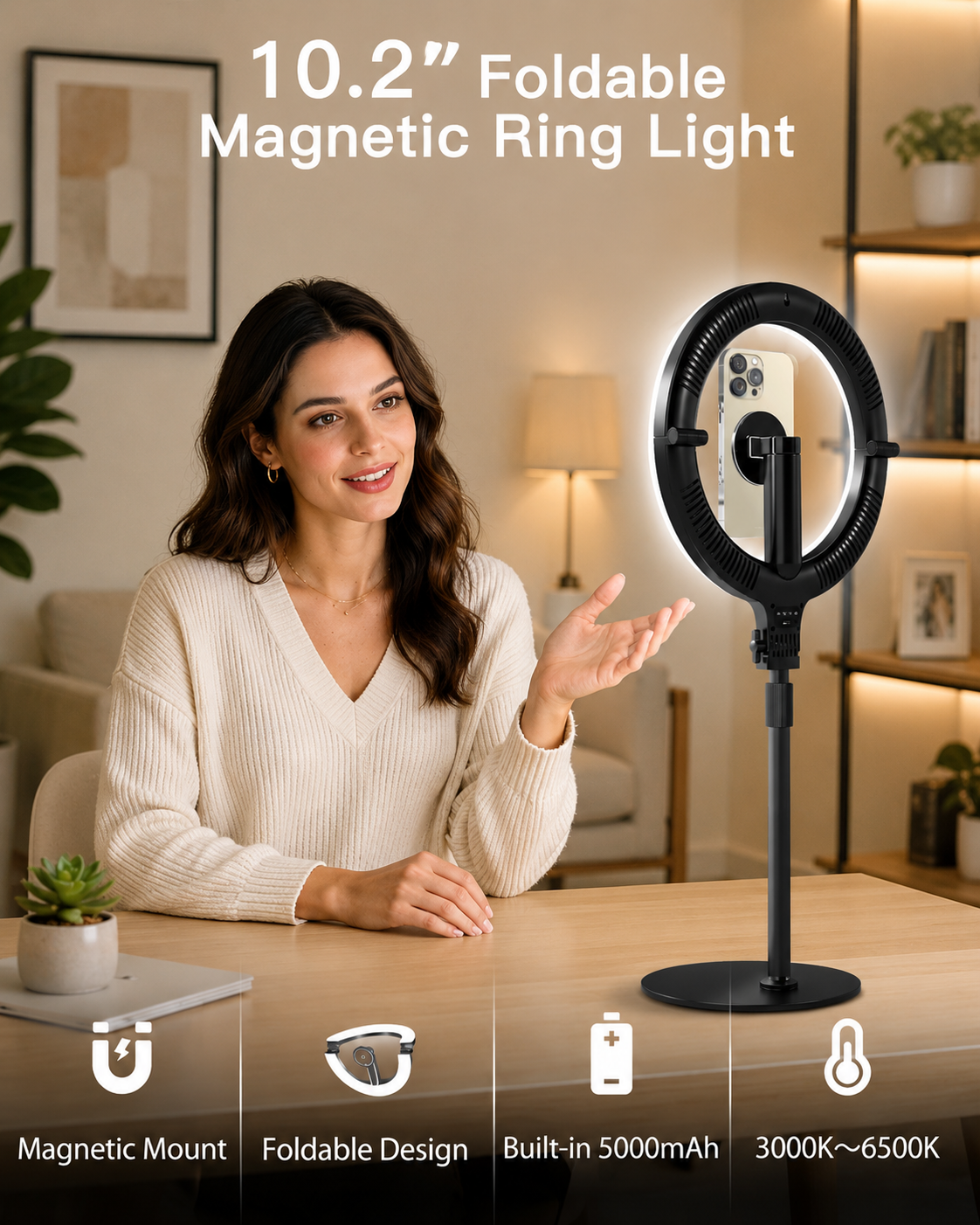 Magnetic Foldable Ring Light with Phone Holder