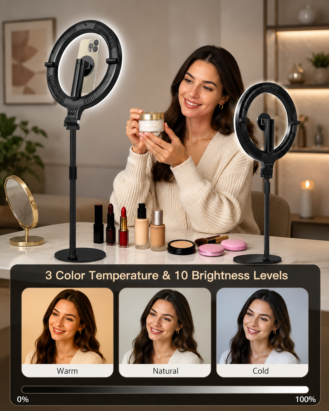 Magnetic Foldable Ring Light with Phone Holder