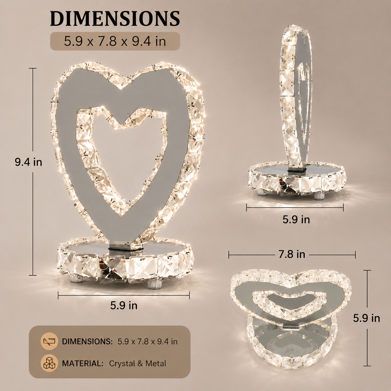 Crystal Heart LED Table Lamp