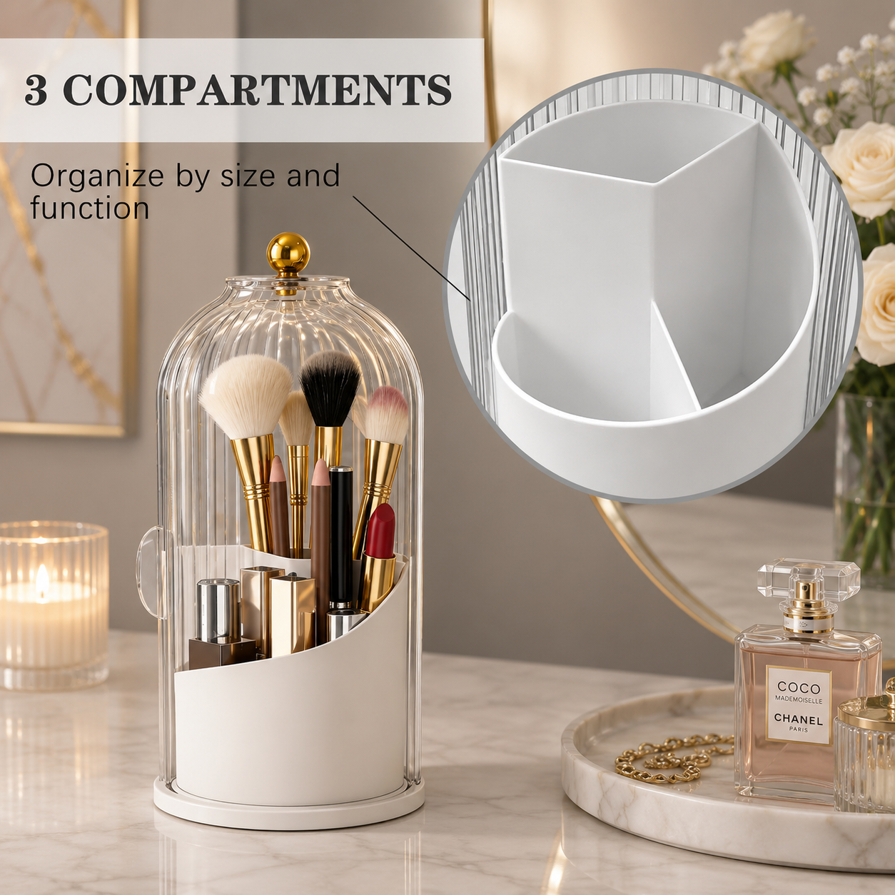 360° Makeup Brush Organizer with Lid