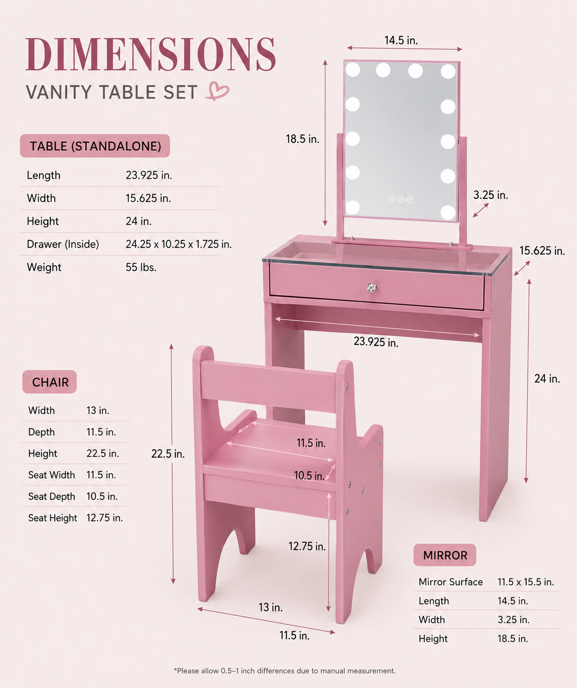 Little Diva Kids Makeup Vanity Set - Pink