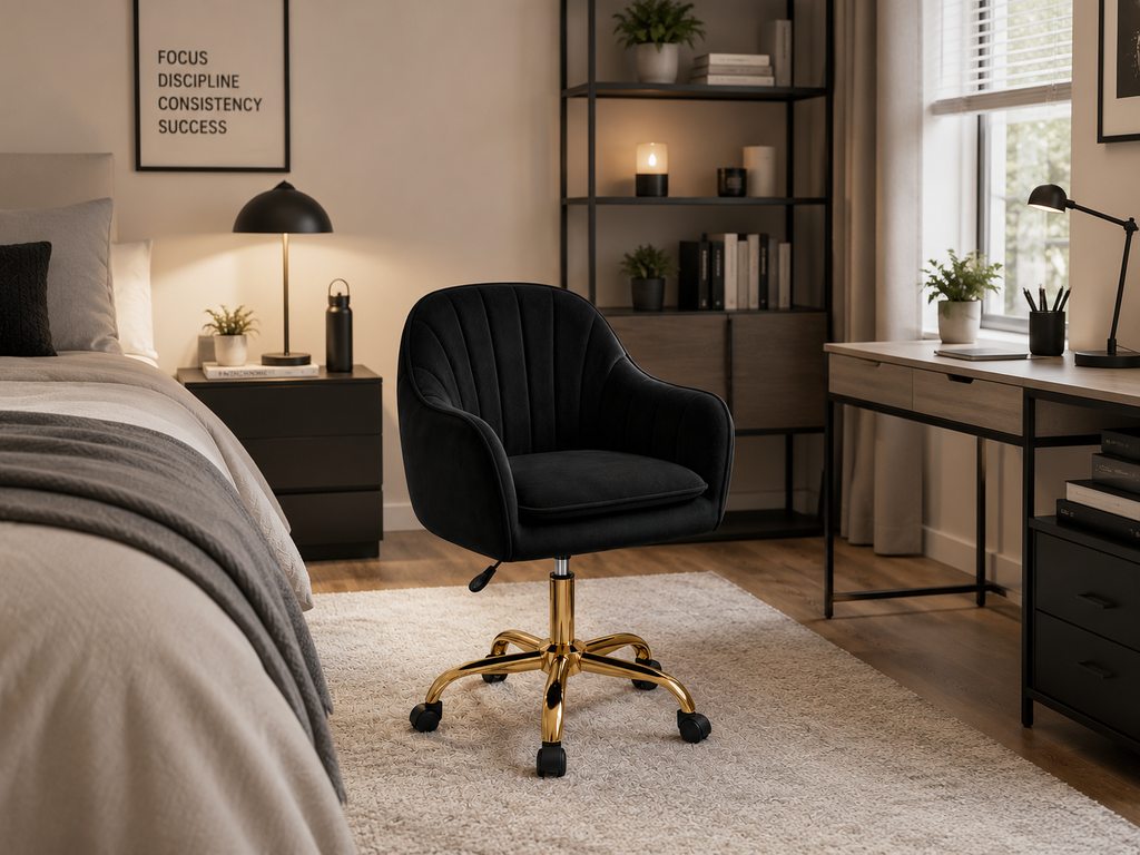 Black Velvet Adjustable Swivel Vanity Chair