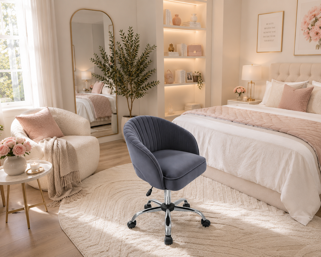 Dark Gray Velvet Modern Swivel Vanity Chair