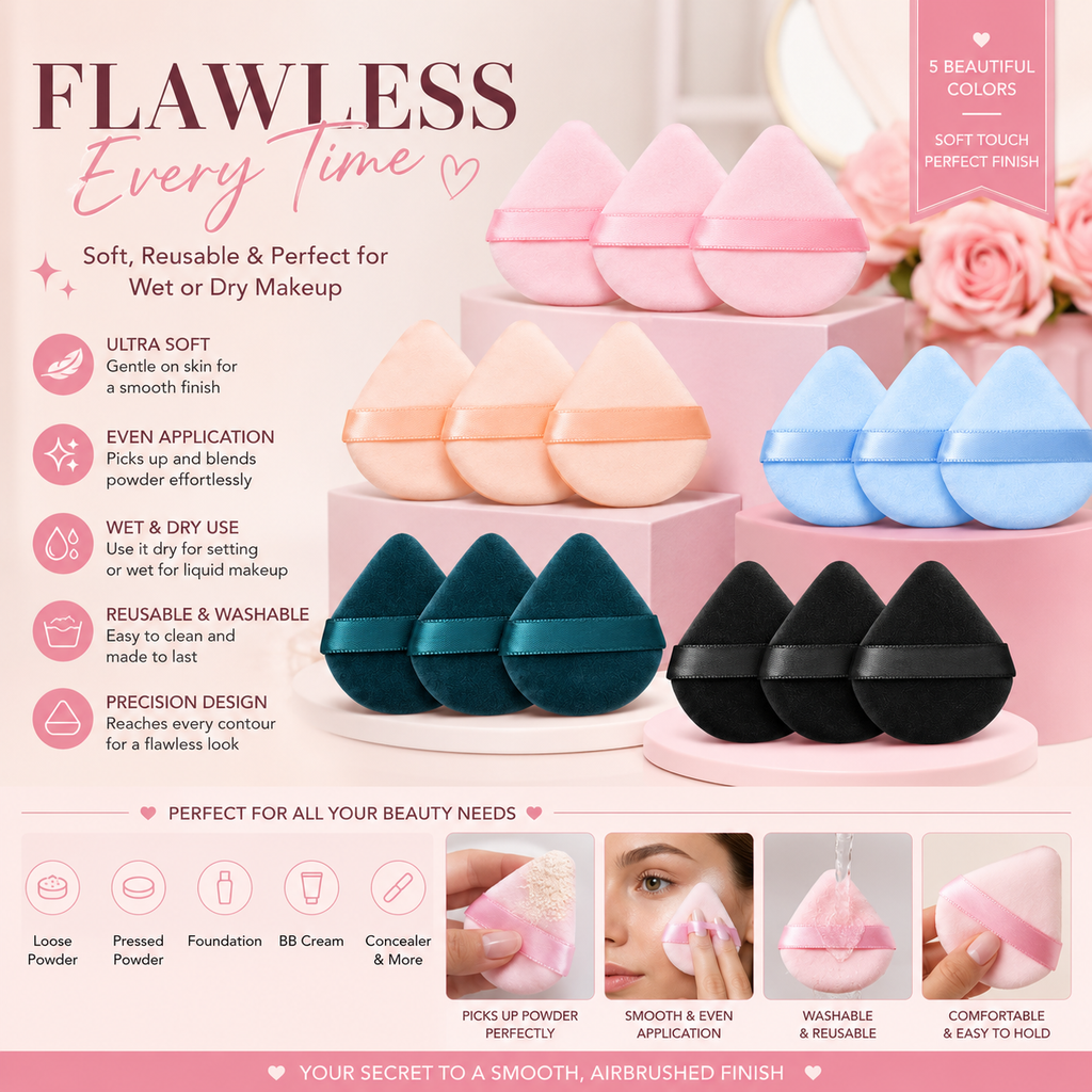 6-Pack Soft Triangle Makeup Powder Puffs