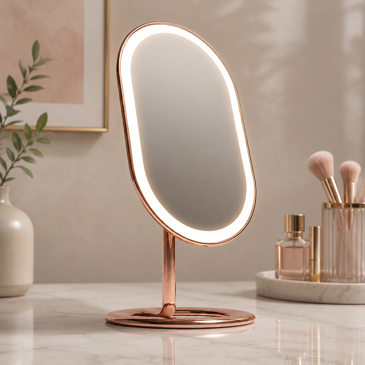 Rechargeable LED Vanity Mirror with Tri-Tone Lighting & Touch Controls