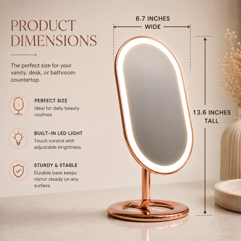 Rechargeable LED Vanity Mirror with Tri-Tone Lighting & Touch Controls
