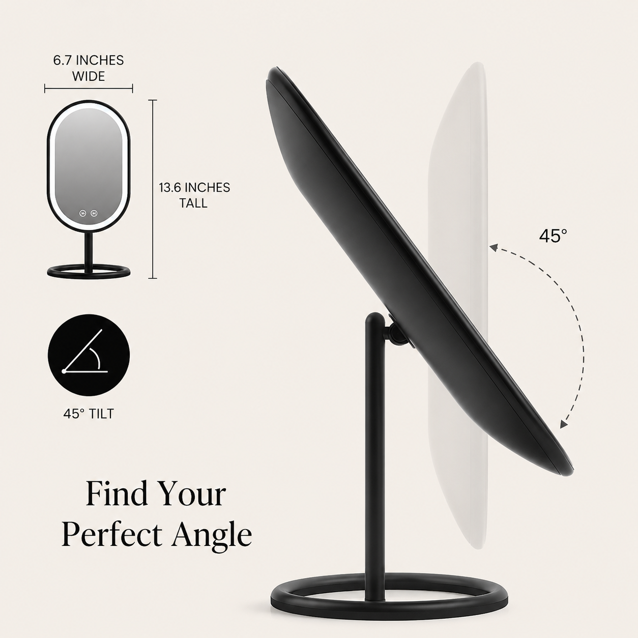 Rechargeable LED Vanity Mirror with Tri-Tone Lighting & Touch Controls