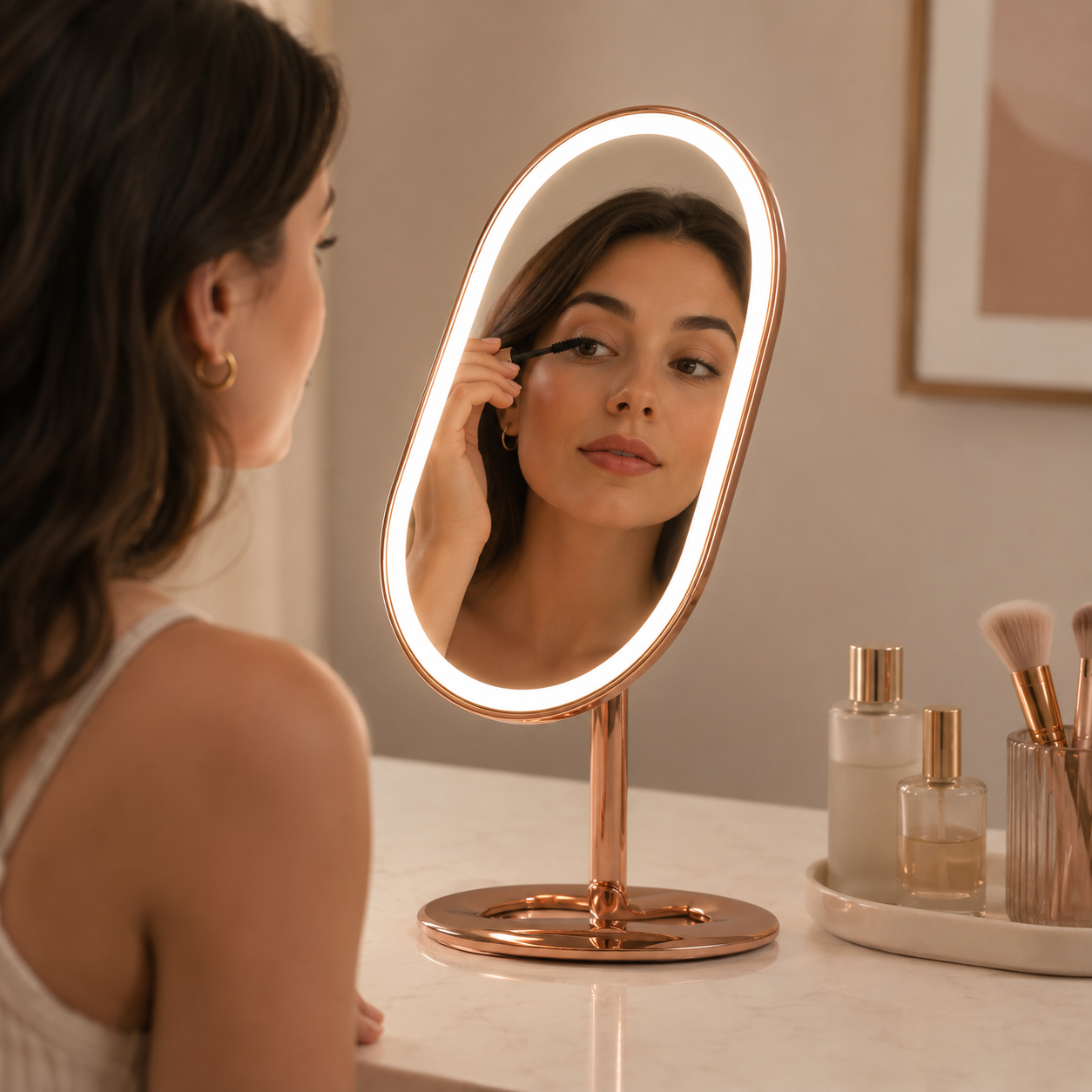 Rechargeable LED Vanity Mirror with Tri-Tone Lighting & Touch Controls