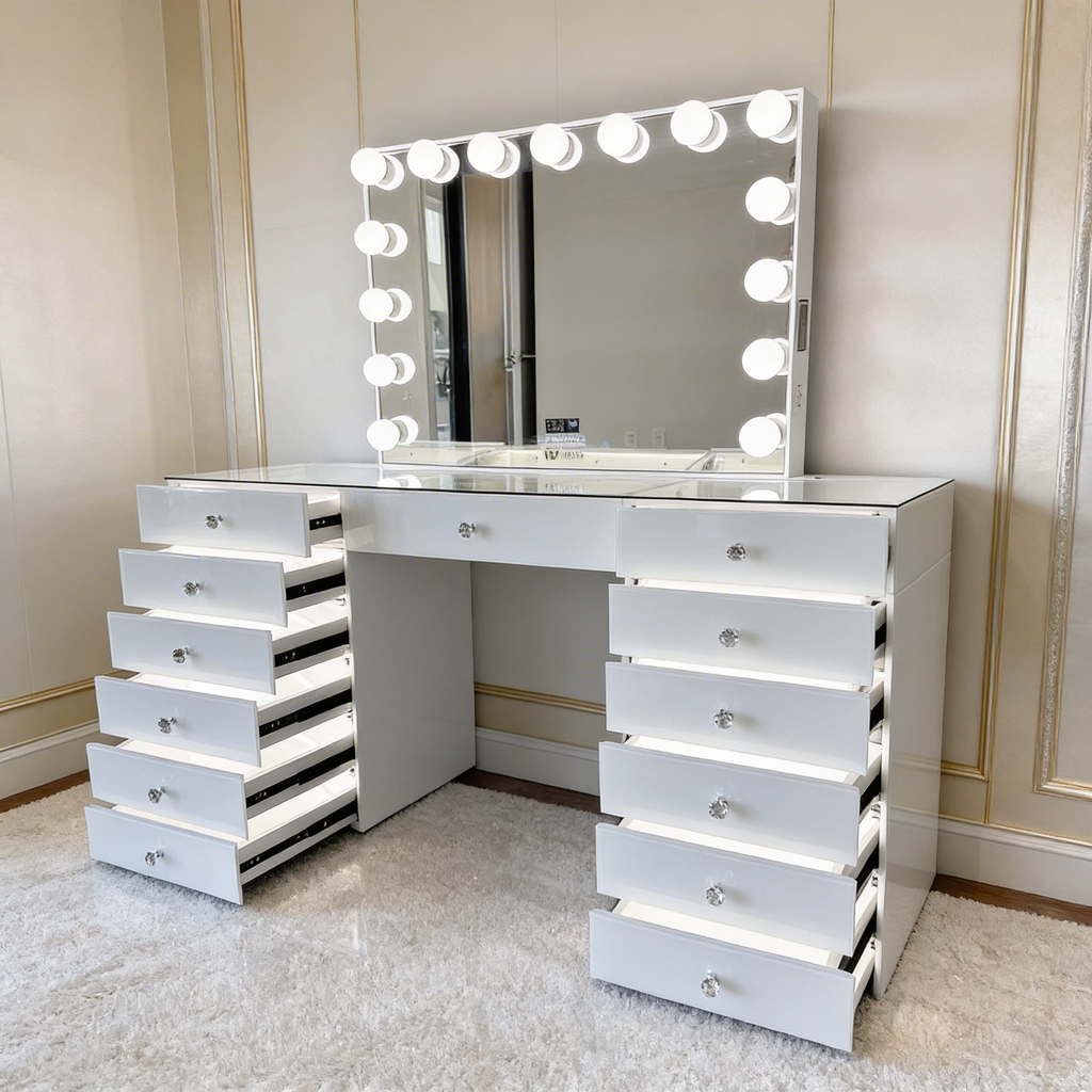The Angelina Hollywood Makeup Vanity Station - White - Hollywood Vanity