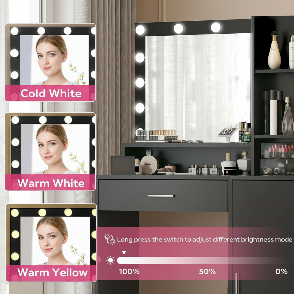 The Miley Hollywood Makeup Vanity Station - Black