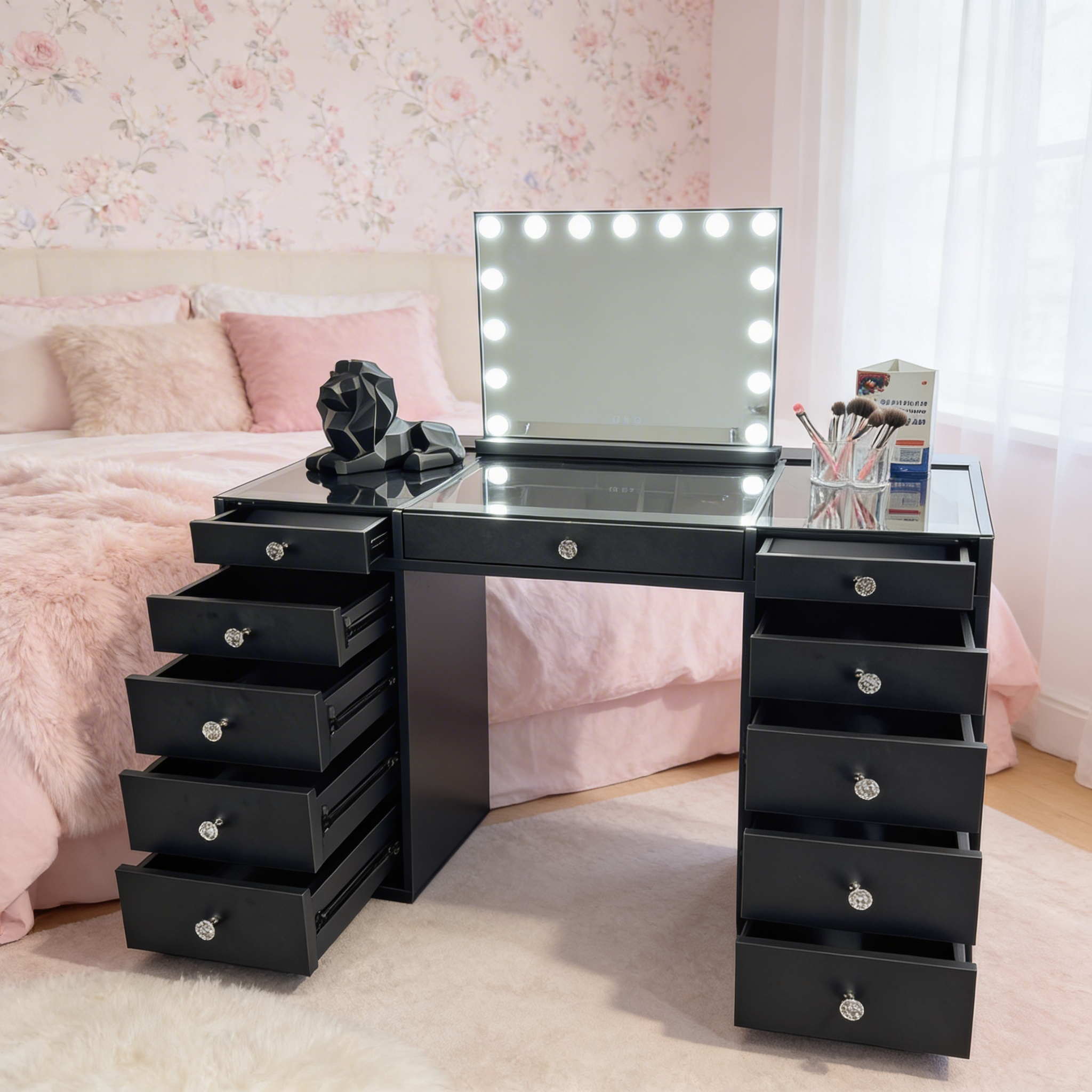 The Jordan 2.0 Hollywood Makeup Vanity Station - Black - Hollywood Vanity