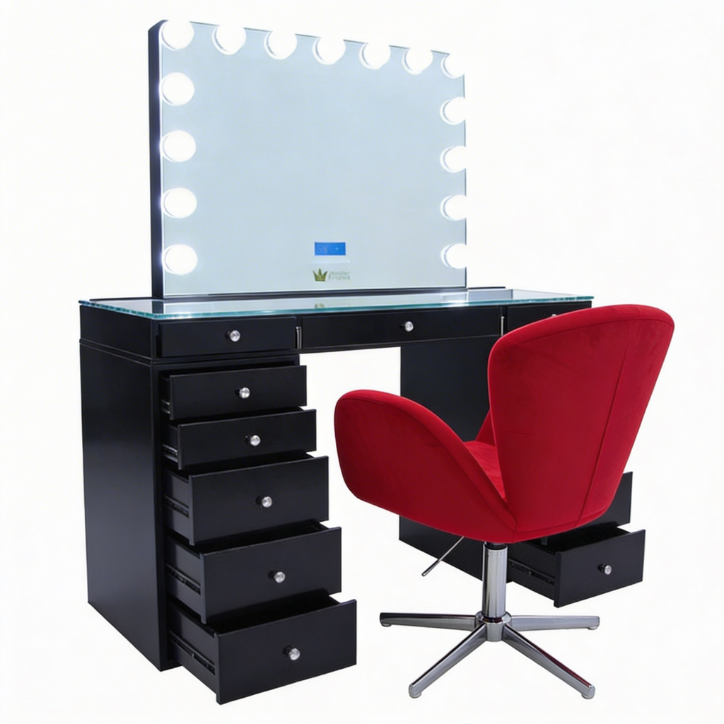 Valetina Adjustable Swivel Vanity Chair - Red Velvet