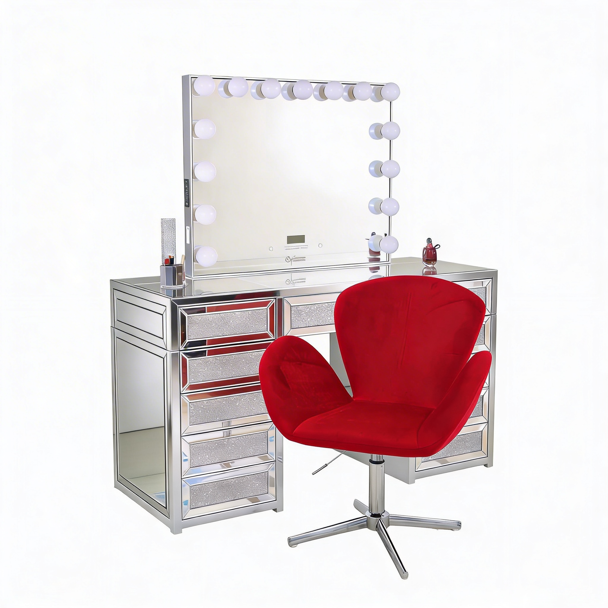 Valetina Adjustable Swivel Vanity Chair - Red Velvet