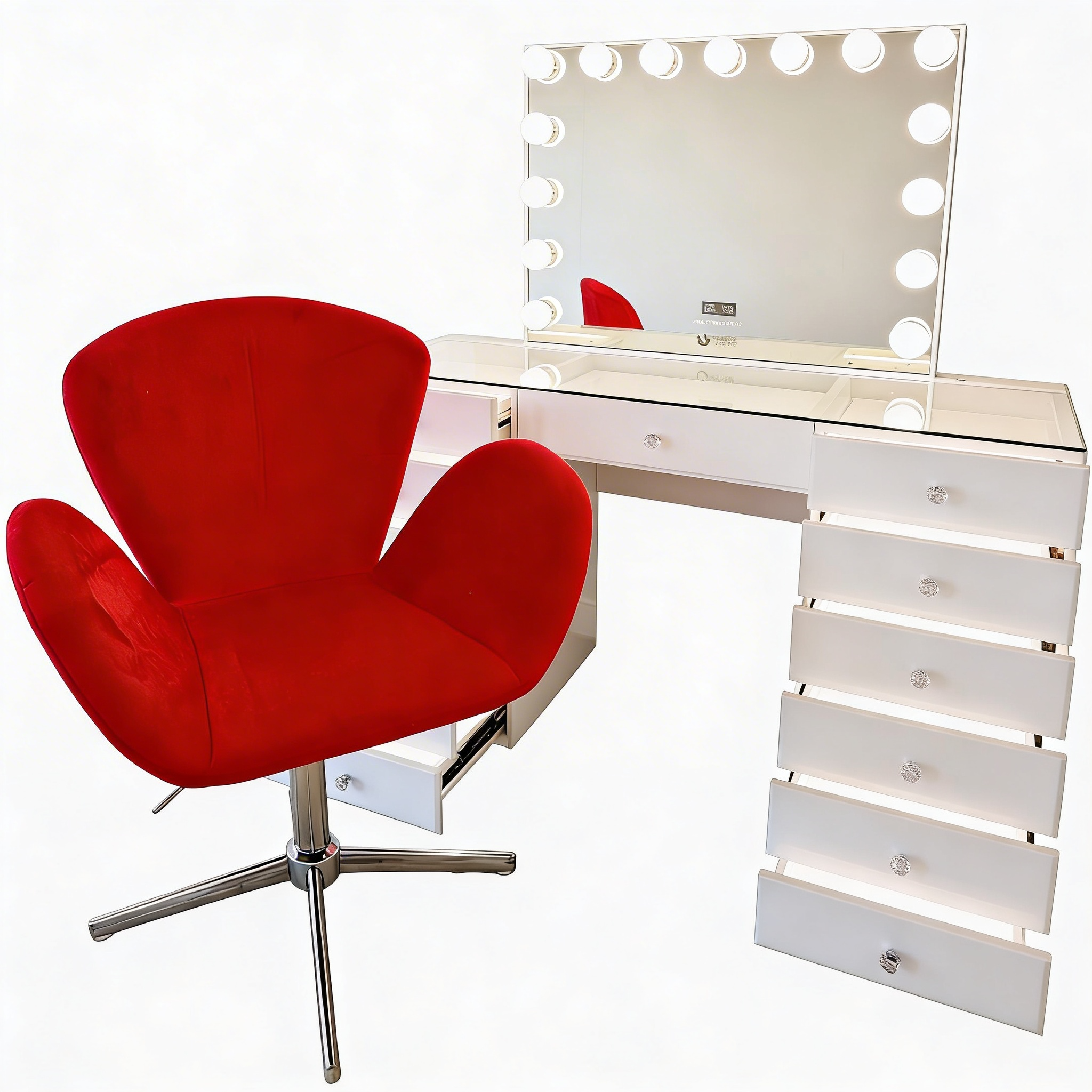 Valetina Adjustable Swivel Vanity Chair - Red Velvet