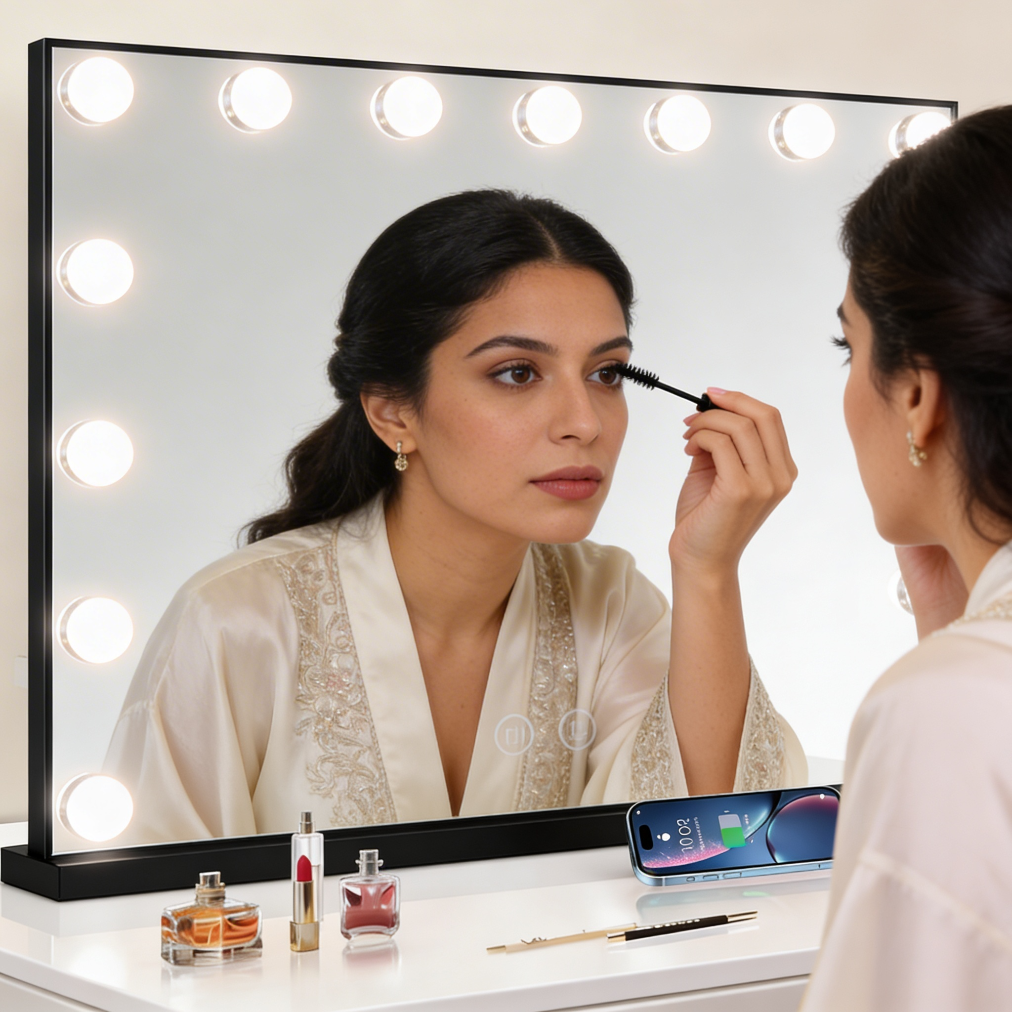 Black Vanity Makeup Mirror with Lights - Hollywood Vanity