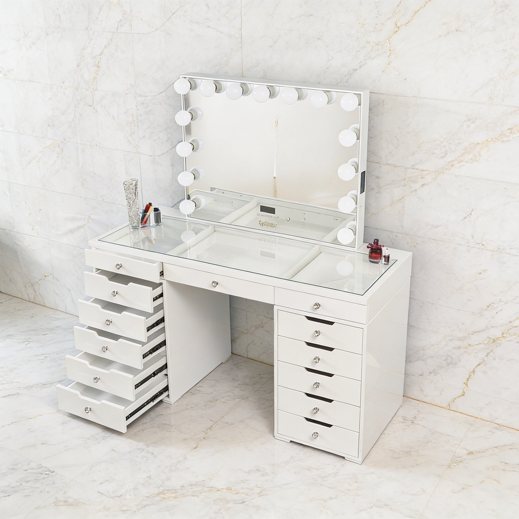 The Juliette Hollywood Makeup Vanity Station - White - Hollywood Vanity