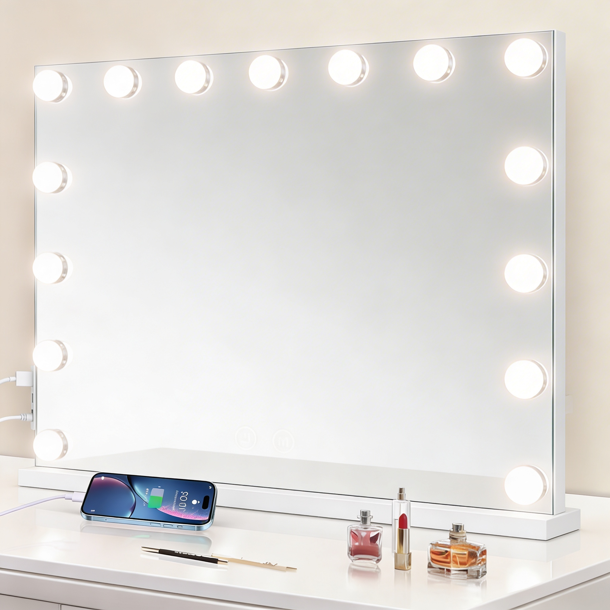 White Vanity Makeup Mirror with Lights