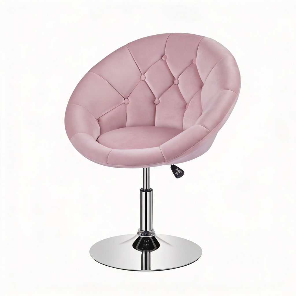 Pink Velvet Round Tufted Swivel Vanity Chair - Hollywood Vanity