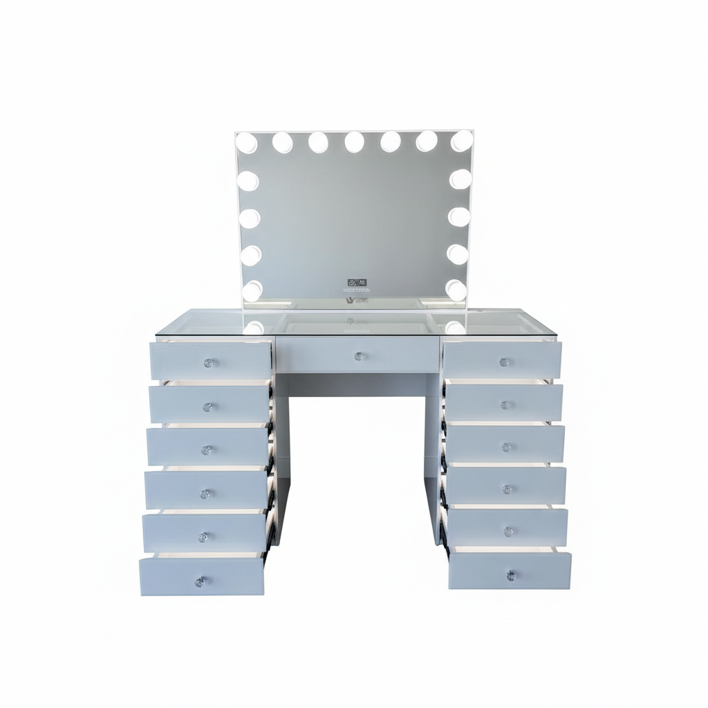 The Angelina Hollywood Makeup Vanity Station - White - Hollywood Vanity