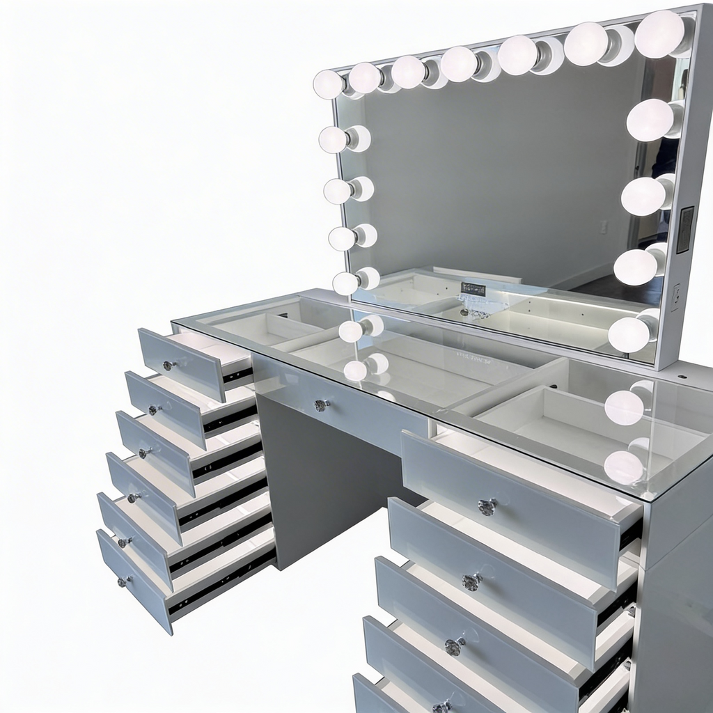 The Angelina Hollywood Makeup Vanity Station - White - Hollywood Vanity