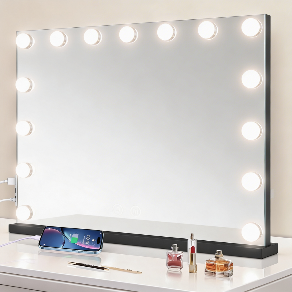 Black Vanity Makeup Mirror with Lights - Hollywood Vanity