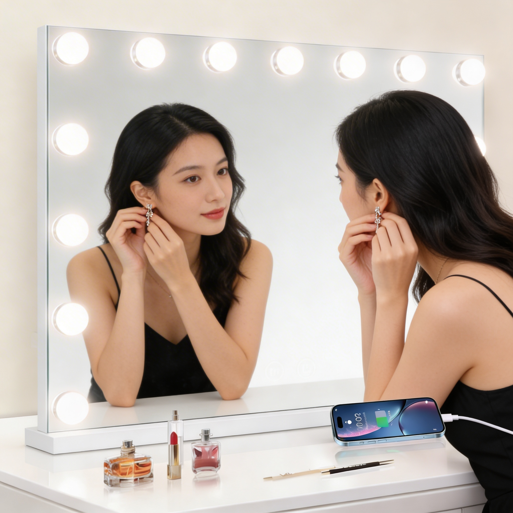White Vanity Makeup Mirror with Lights