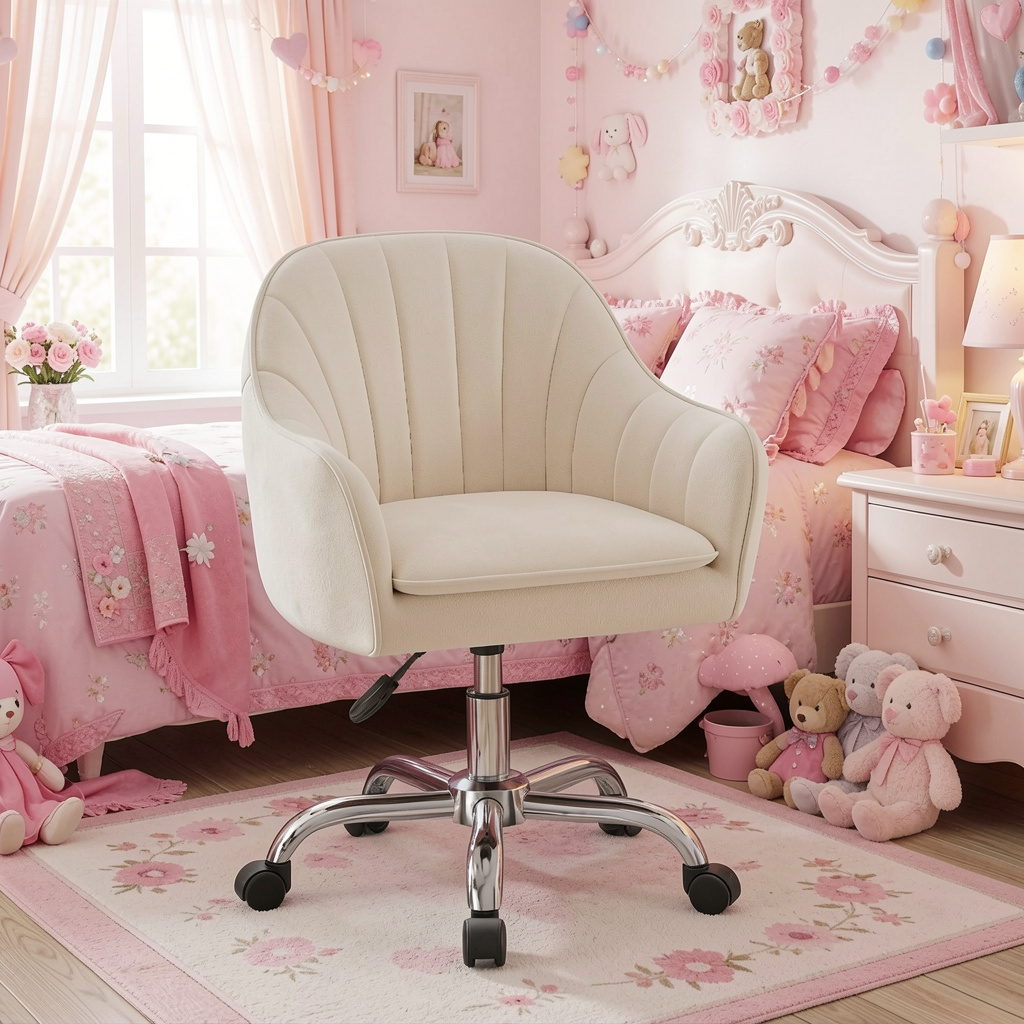 Beige Velvet Adjustable Swivel Vanity Chair