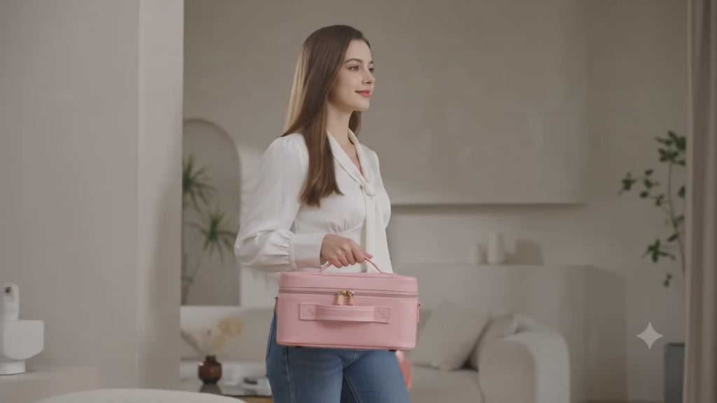 Pink Large Makeup Bag with Mirror