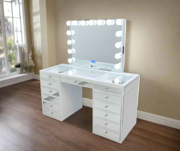 Natalia Mirrored Hollywood Makeup Vanity Station - Image 3