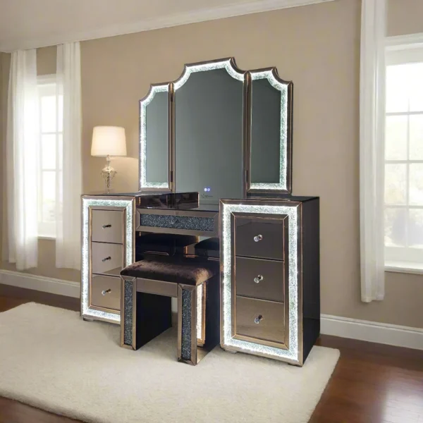 Oprah All Mirrored Glam Makeup Vanity Station With Stool - Image 3