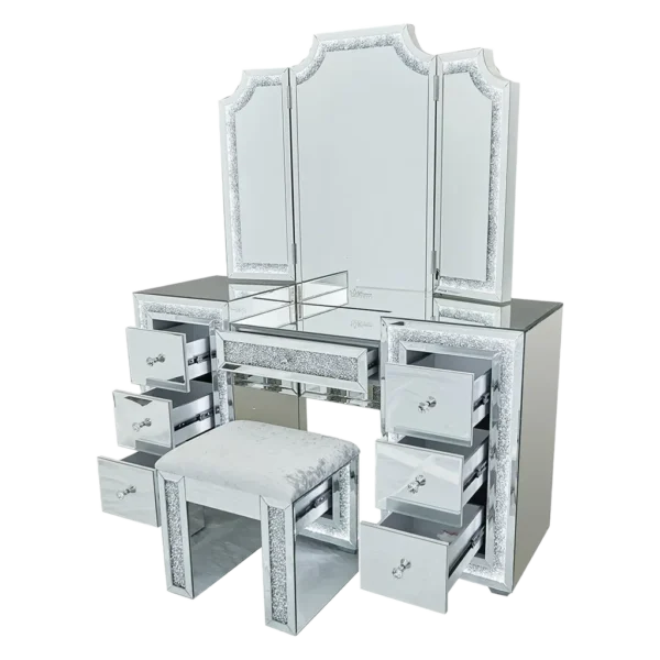 Oprah All Mirrored Glam Makeup Vanity Station With Stool